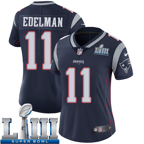 Women New England Patriots #11 Edelman blue Nike Vapor Untouchable Limited 2019 Super Bowl LIII NFL Jerseys->women nfl jersey->Women Jersey